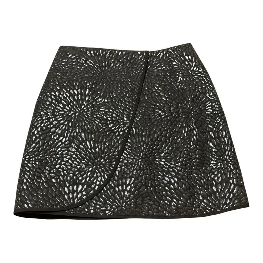 LOFT Ann Taylor Mini Skirt Shimmer Splash Faux Wrap Skirt Size 4P Black